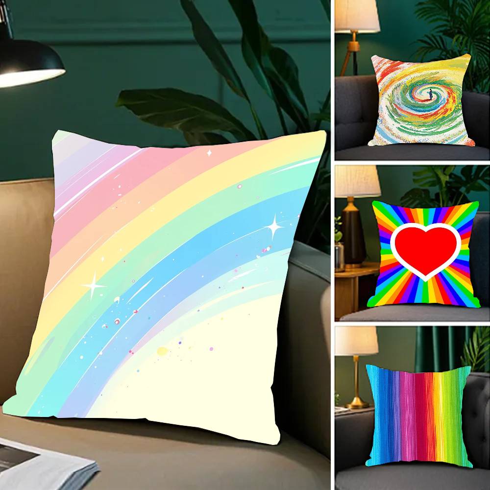 Rainbow Pillow Case Fashion Square Pillowcase Bedroom Sofa Room Ins Decoration Leisure