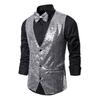 Men Suit Vest V-Neck Sleeveless Single Breasted Stage Show Waistcoat with Pockets Slim Fit Shiny Sequins Bow Tie Weddings Proms Vest