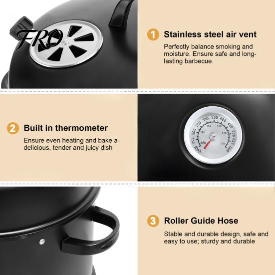 Outdoor Grill 16 Inch Charcoal Stove, 3 In 1 Vertical BBQ with Built-In Thermometer, Double Tier Stove Adjustable Vent System, Heavy Duty Barbecue