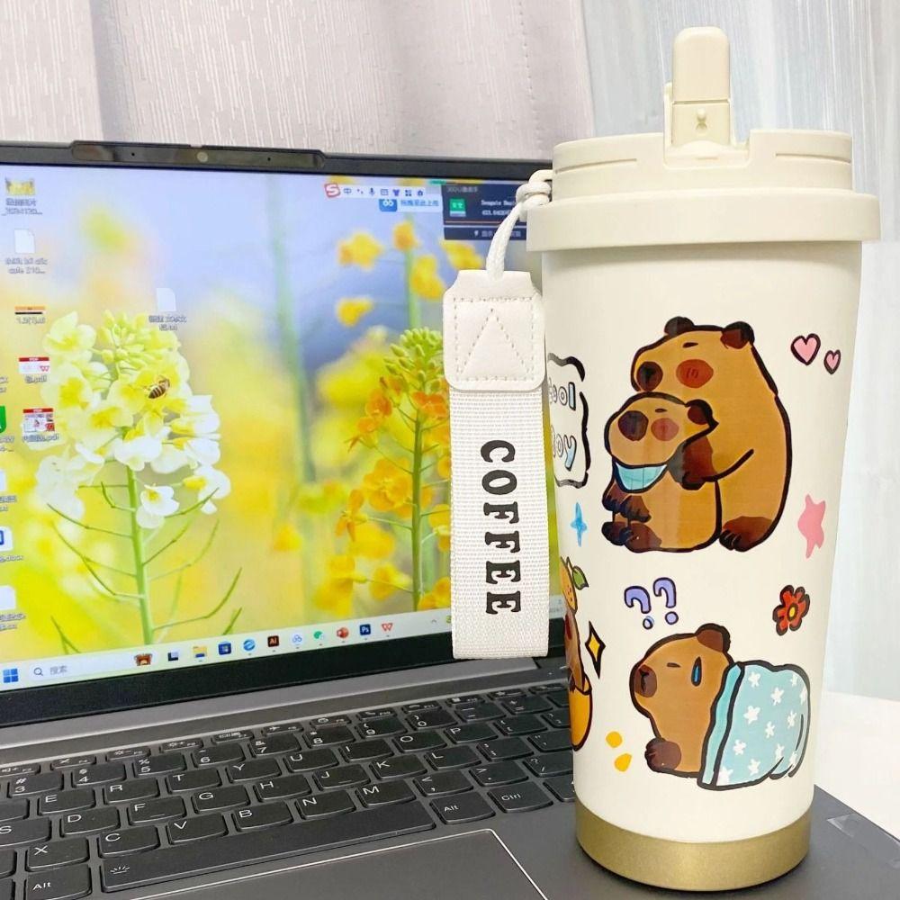 Large Capacity Cartoon Thermal Cup Leakproof Capybara Coffee Mug Students