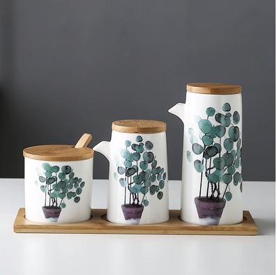 marble Ceramic Gravy Olive Oil Pot set Soy Sauce Vinegar Seasoning Can Oil Bottle Kitchen Cooking Tools Storage Bottles set