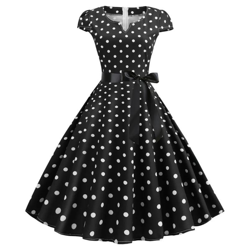 

Robe Women Vintage Polka Dot Summer Dresses Short Sleeve Pinup Print Retro Rockabilly Party Sundress Vestido A Line XS