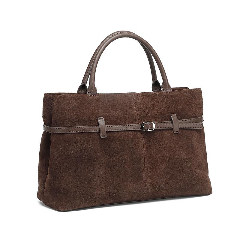 

AIDRANI Genuine Two-Layer Leather Handbag for Women – Classic Brown Suede Tote with Top Handle, Elegant and Durable Fashion Bag коричневий/кавовий
