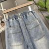 Plus Size High Waist Denim Pants Women Summer Trousers Wide Leg Loose Elastic Waist Jeans