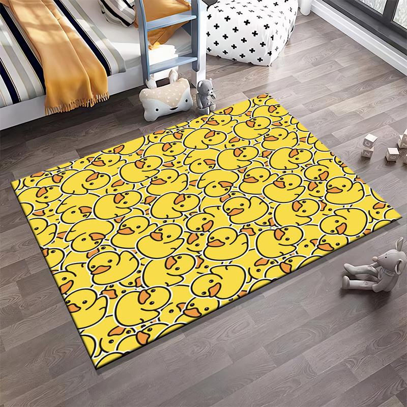 Cartoon Dense Little Yellow Duck Print Flannel Non-Slip Rug for Room and Living Room Decor