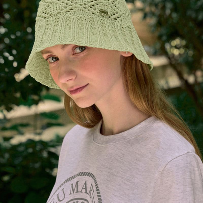 NONLOCAL Crochet Knit Bucket Hat - Light Green