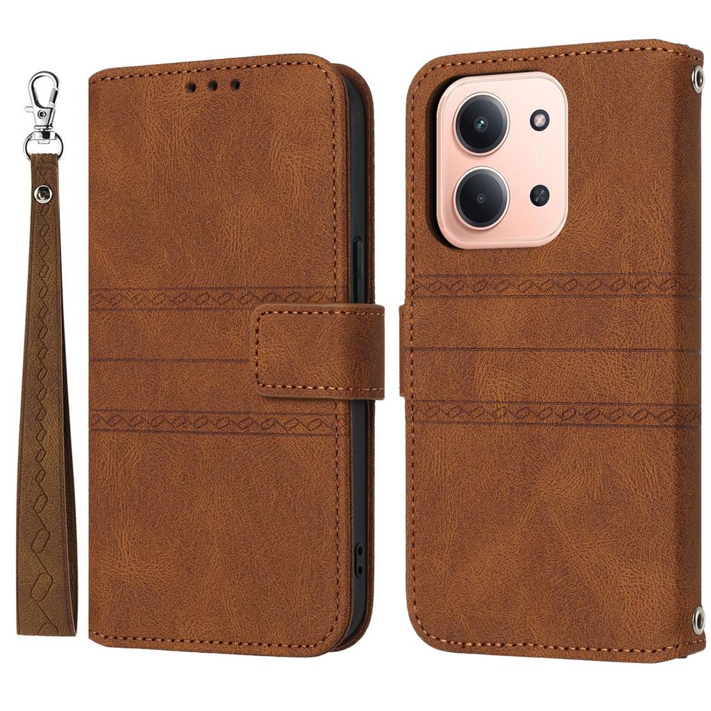For Xiaomi Redmi 15C 4G (Global) (171mm)/Poco C85 4G (171mm) Case Wallet Skin-Touch Leather Imprinted Phone Cover with Wrist Strap