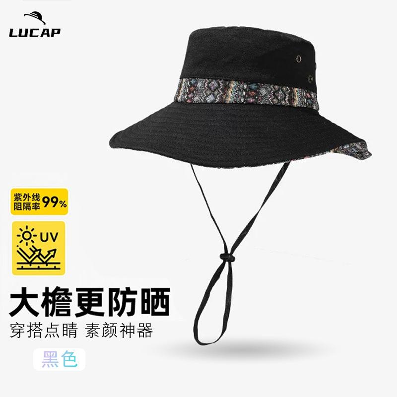 Western Cowboy Basin Hat Women's Spring Summer Retro Mountaineering Hat Outdoor Big Brim Sunscreen Bucket Hat
