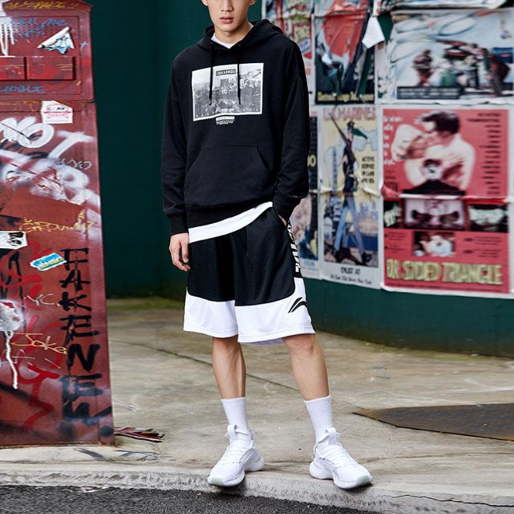 Li-Ning BadFive Basketball Series Polyester Solid Color Drawstring Loose Casual Shorts Men Bottoms Black AAPP097-1