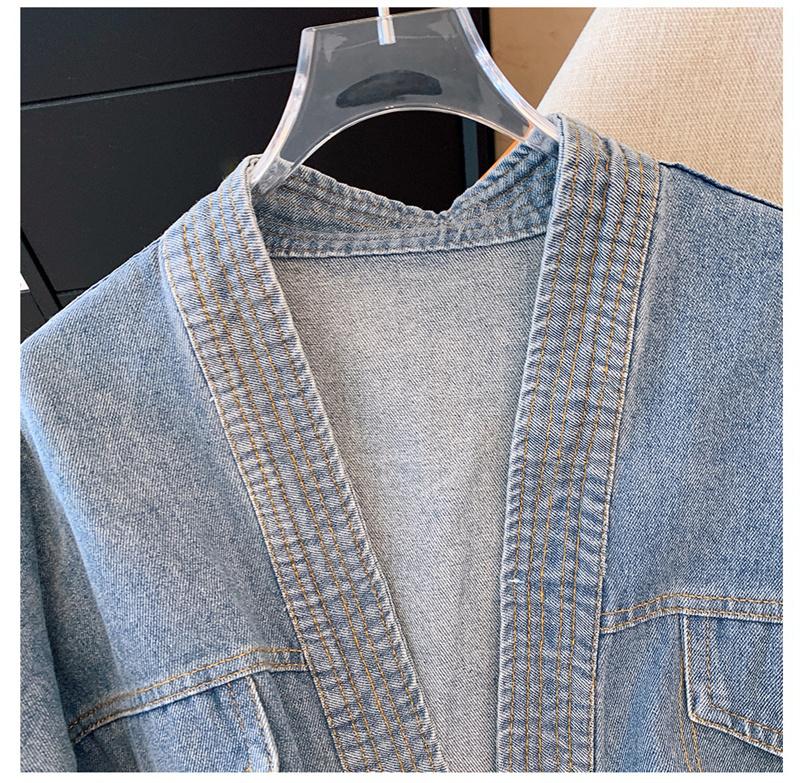 Cardigan Coat Supradimensionat Gros de Damă, Tricotat Vintage cu Patchwork din Denim, pentru Toamnă și Iarnă