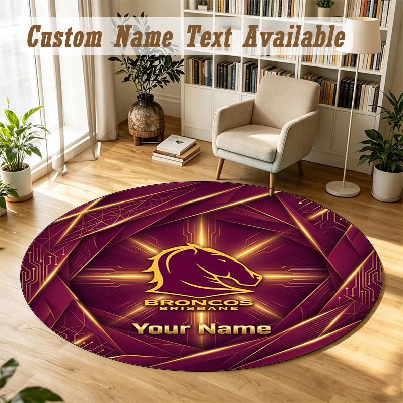 Round Rug Custom NameBrisbane Broncos Pattern Non Slip Carpet Home Floor Decor