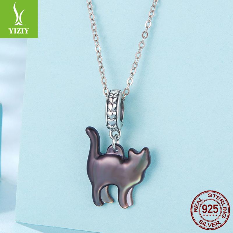 S925 Sterling Silver Fritillary Black Cat Pendant Accessories, Personalized Cat Diy Beads
