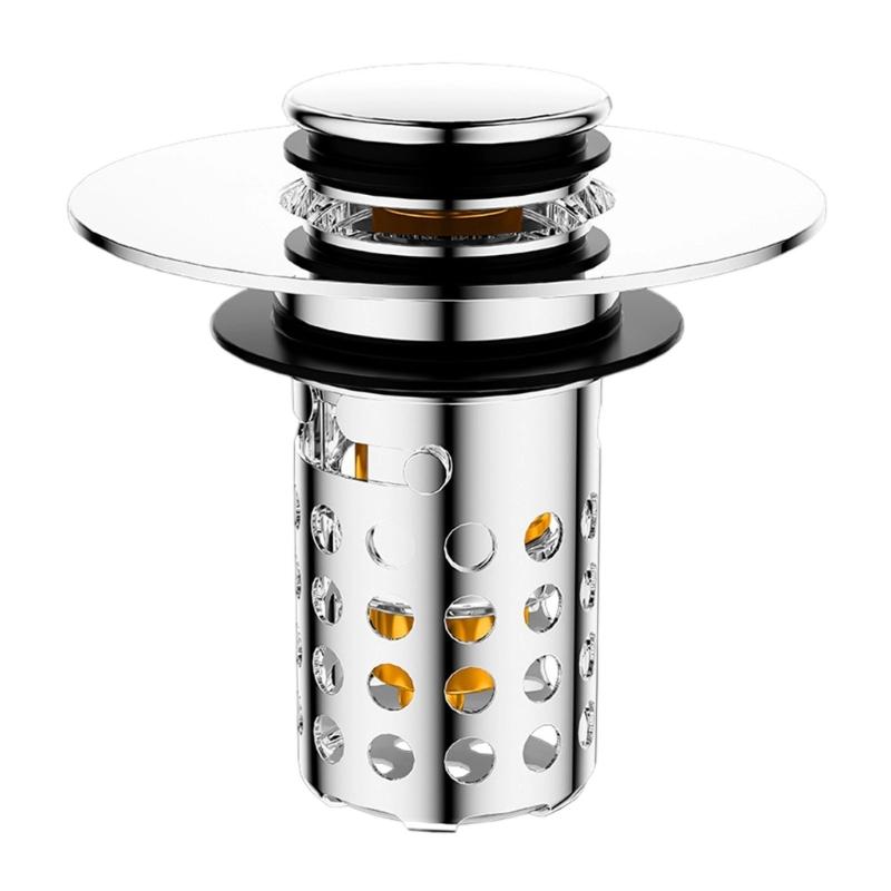 Not Odor Bathroom Sink Drain Filter Push Down Stoppers with Hair Strainer Steel Basin Waste Plugs For Easy Cleaning