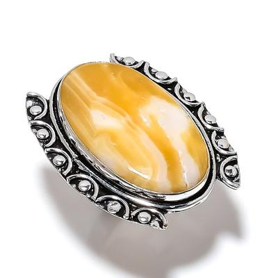 Natural Yellow Septarian Gemstone 925 Sterling Silver Gift Ring Size 8.5 z4D08