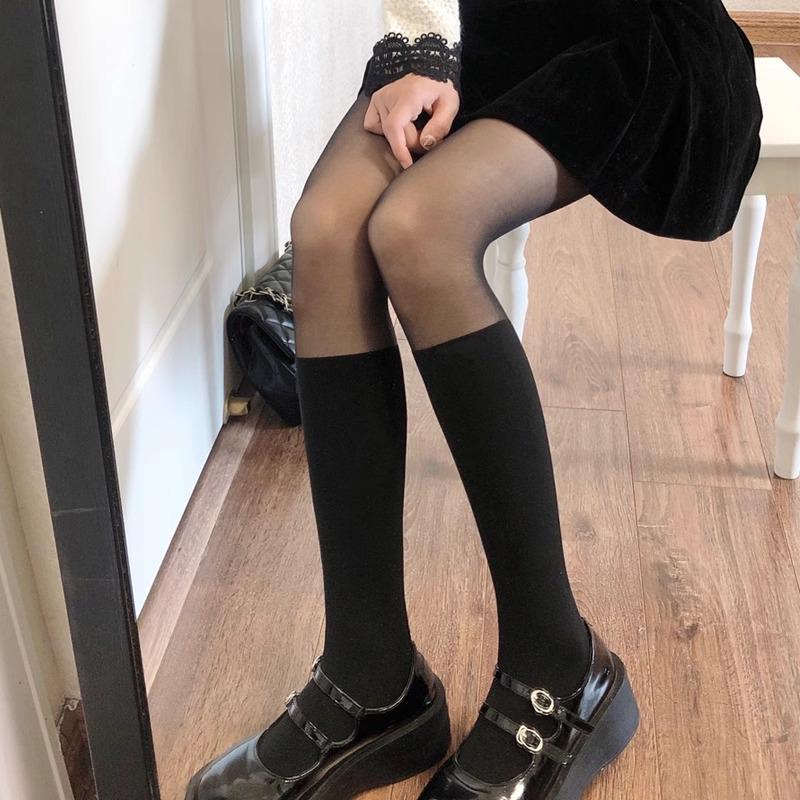 Damen Over-the-Knee Schwarze Strümpfe mit Trägern - Weiße Einteiler Strumpfhose