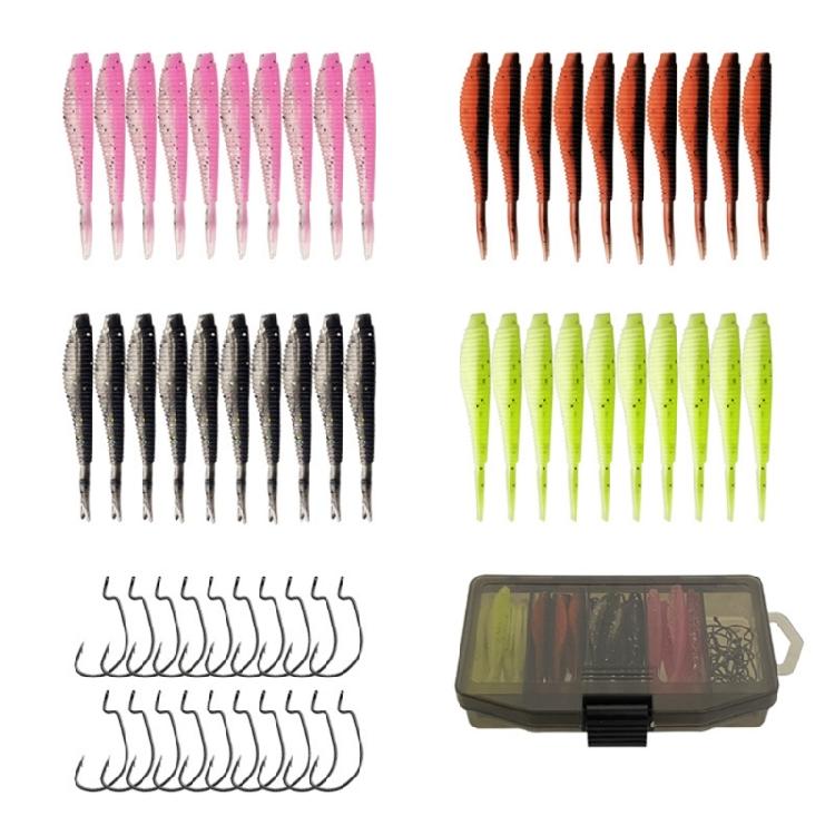 61Pcs Soft Lures Trouts Ribbon Fishing Lures Soft Colorful Fork Tail Swimbaits