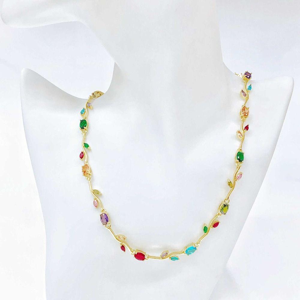 Multicolour Rose Flower Necklace Light Luxury Crystal Leaf Necklace Zircon Necklace Women Girls
