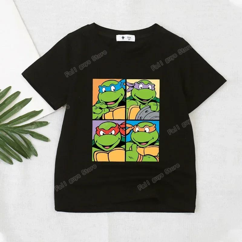 Teenage Mutant Ninja Turtles Kids Tshirt Black Summer Anime Boys Tops Short Sleeve Cute Print Child Base Clothes Birthday Gifts