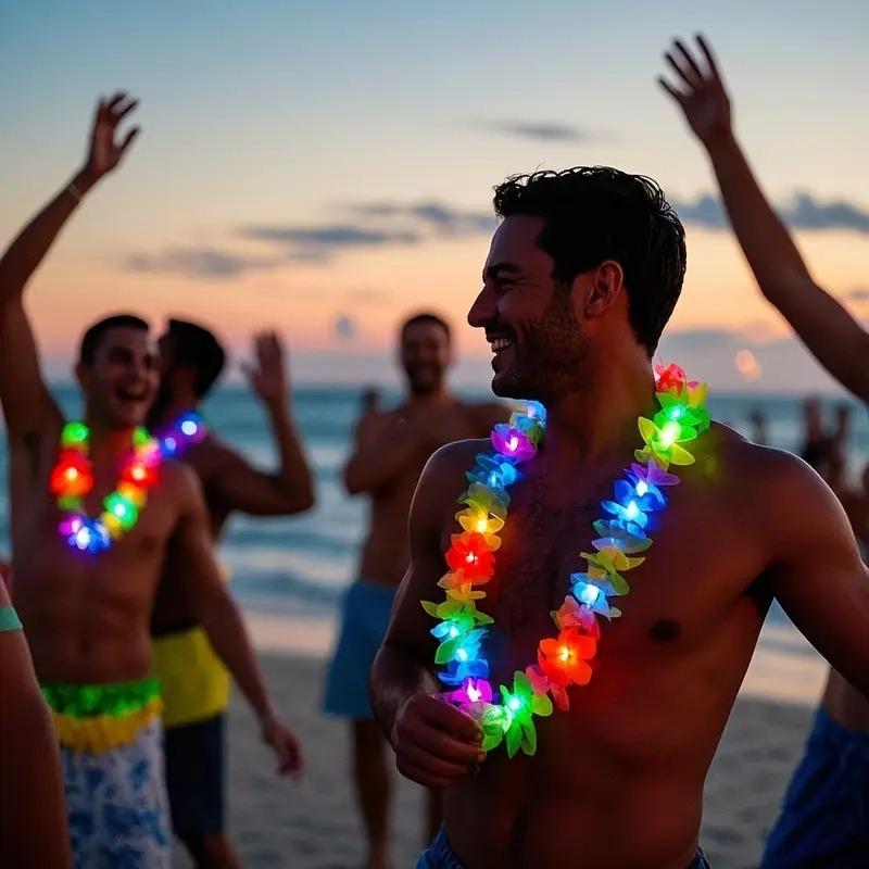 36Pcs LED Light‑Up Hawaiian Flower Lei Necklace, Random Color Floral Garland, Tropical Decor for Party, Evening Events and Camping