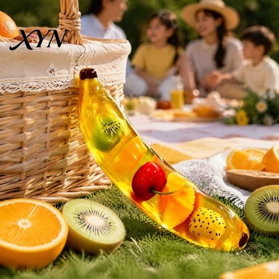 Non Rebound Squeeze Toys Clear Bar Toy with Fake Fruit Inside, Stress Relief Shapeable Flexible Sensory Stick Toy, Transparent Strip Figdet