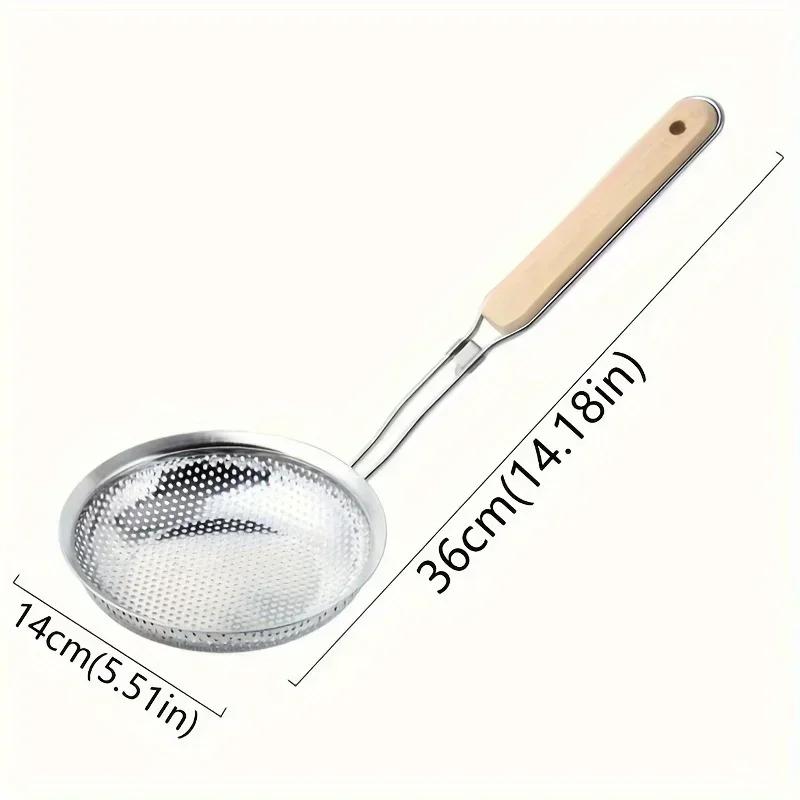 New Stainless Steel Colander with Wooden Handle Fine Mesh Skimmer Spoon for Cooking Food Prep Grease Filtering for Pasta Noodles