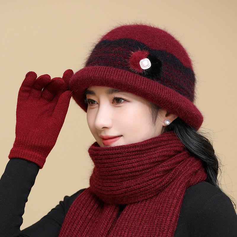 Winter Hat Women's Knitted Wool Hat Plush Thick Warm Faux Rabbit Fur Basin Hat