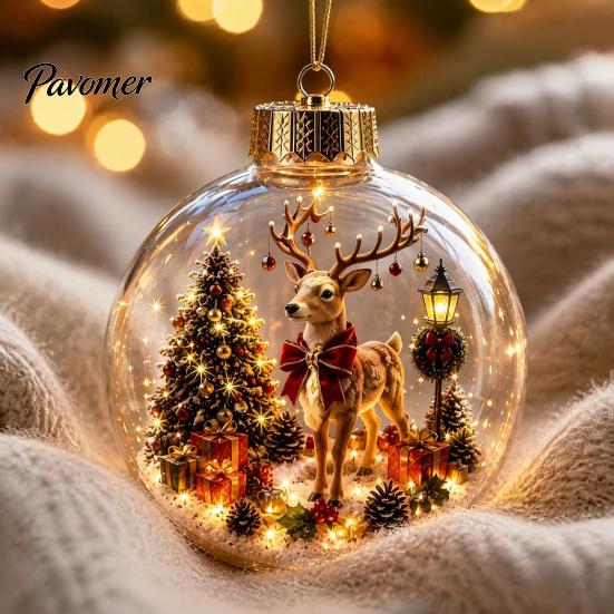 Weihnachtsbaumschmuck Story Ornament, 8 cm Kugel-Hängedekoration mit Mini-Feiertagsszene, Bruchfeste Kugeln im Inneren, Klarer Kunststoff-Weihnachtsanhänger