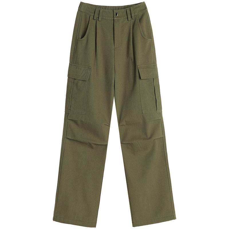 Women's Black Fleece-Lined High Waist Cargo Pants - Autumn/Winter, Slim-Fit, Straight-Wide Leg