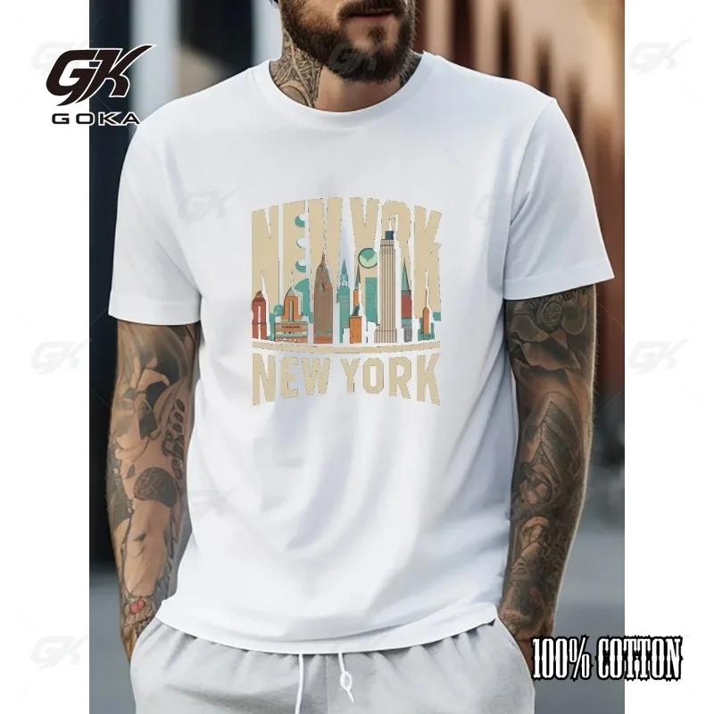 2024Fashion Casual New York Print Mens Casual 100 Cotton Short Sleeve Spring Summer Outdoor Bros Top TShirt S