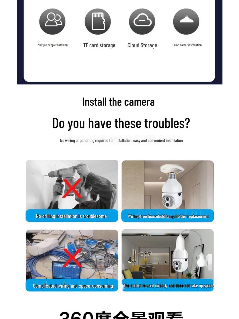 E27 Dual-Screen 360° WiFi Surveillance Camera with Full-Color HD Lamp Head