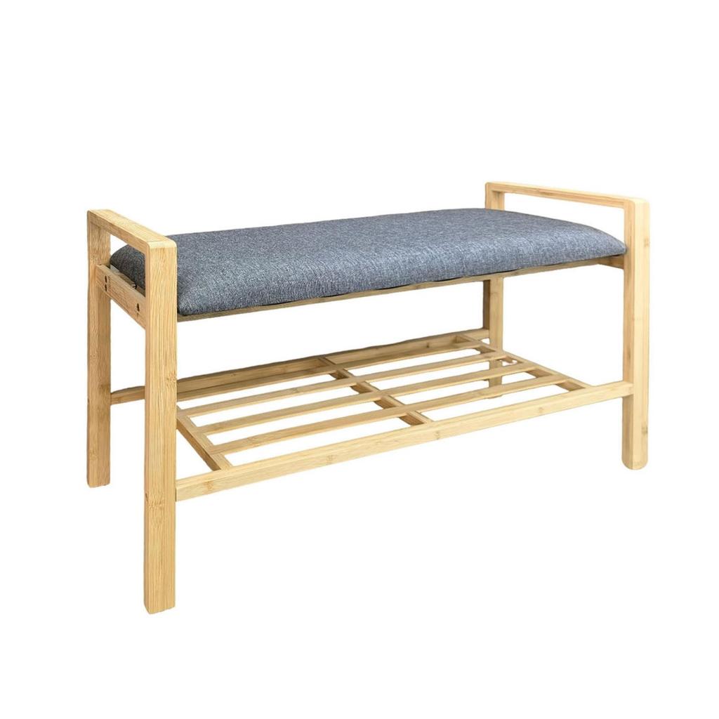 Bamboo Shoe Bench with Shelf Comfortable Furniture Stable for Bedroom