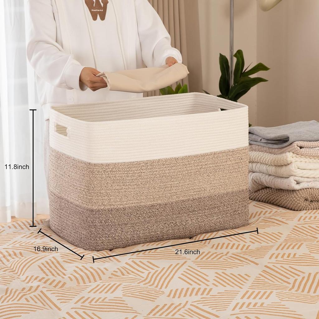 Super Large Blanket Basket Rectangle Woven Baskets for Storage Cotton Rope For Living Room Toy Basket with Handle