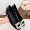 Flat Bottom Silver High-end Square Head Rhinestone Single Shoes Women's Shoes New Autumn Black Commuter Beanie Shoes