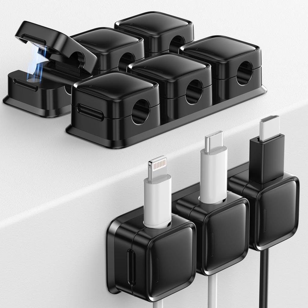 Smofish Cable Clip Holder, 9-Slot Magnetic Desk Cord Organizer, 3-Pack Set, Hidden Phone Charging Cable Keeper, Cord Management, Reusable Adhesive