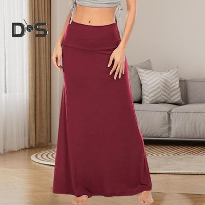 Women Skirt High-Waist Hip Wrapped Maxi Skirt Solid Color Ankle Length Skirt Home Casual Evening Vacation Skirt