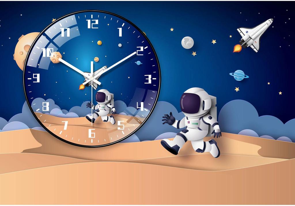 25cm Space Walk Retro Wall Clock - Creative Living Room Quartz Design