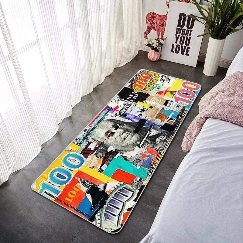 Creative Banknote Long Strip Floor Mat Soft And Anti-Slip Bedroom Bedside Blanket Bay Window Blanket Home Decoration