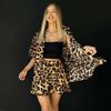 Leopard Print Short Sleeve Shirt & Shorts Set - Women's Summer Two-Piece
