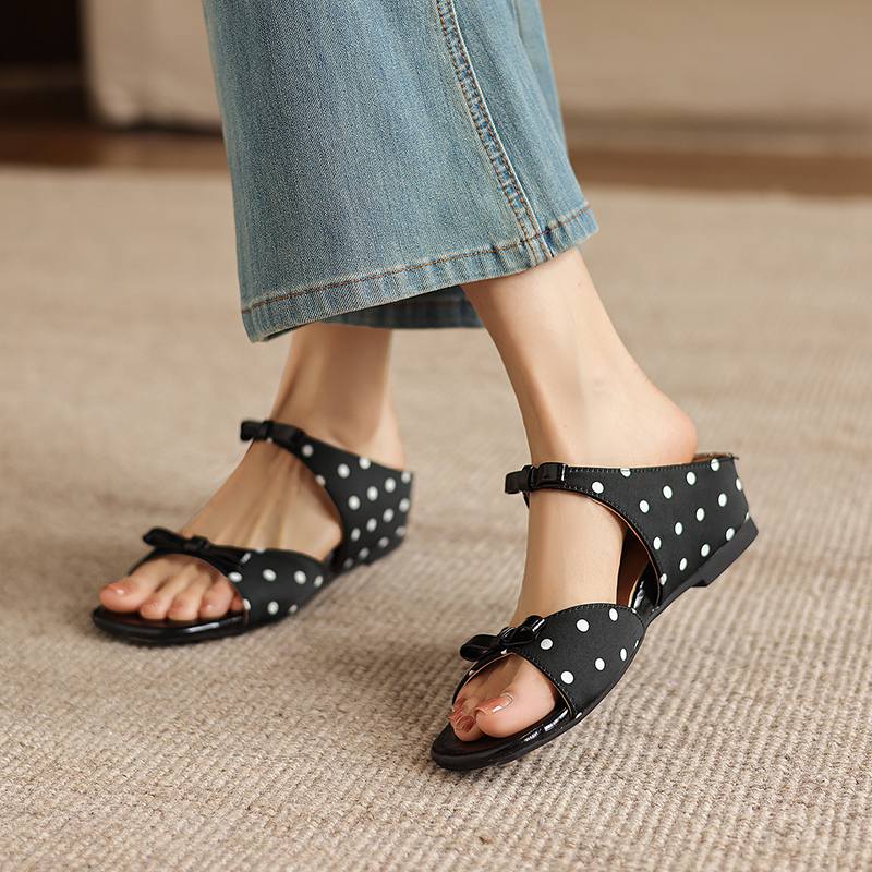 Krazing Pot Microfiber Med Heels Polka Dot European Design Outside Slippers Flip Flop Summer Size 43 Size 42 Women Sandals