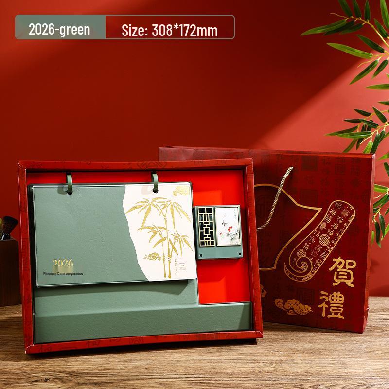 2026 Year of the Horse Leather Desk Calendar with Pen Holder, Custom Logo, Monthly Overview, Multifunctional Office Ornament.