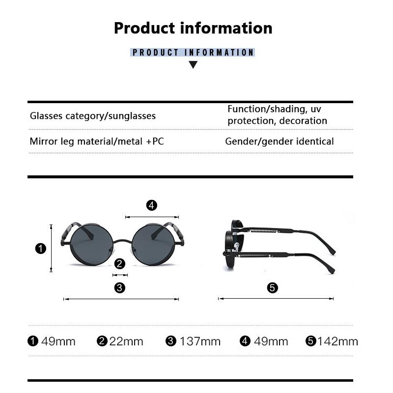 Gothic Steampunk Sunglasses Men Women Vintage Round Metal Frame Punk Style UV400 Sun Glasses Designer Brand