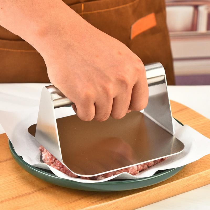 Hamburger Meat Press Maker Heavy-Duty Cast Iron Burger Smasher For Griddle Ergonomic Smash Bacon Press Stainless Steel Grill