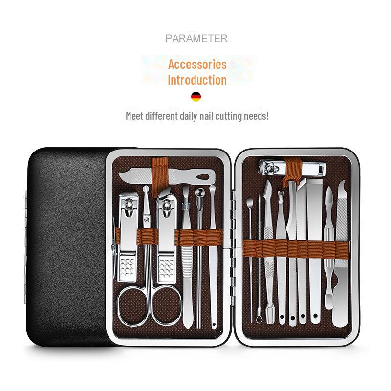 

Набор из 17 кусачек для ногтей: Кусачки для ногтей с логотипом, кожаный чехол, триммеры для удаления волос в носу, инструменты для педикюра и ушная ложка