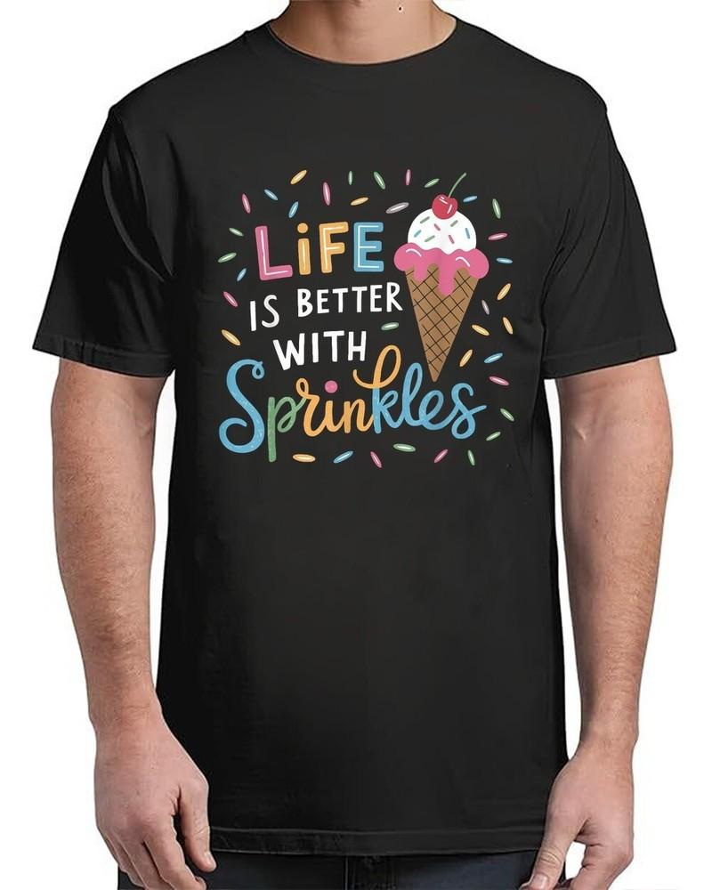 Life is Better with Sprinkles Ice Cream Vintage Adult S-4XL Unisex T-Shirt M