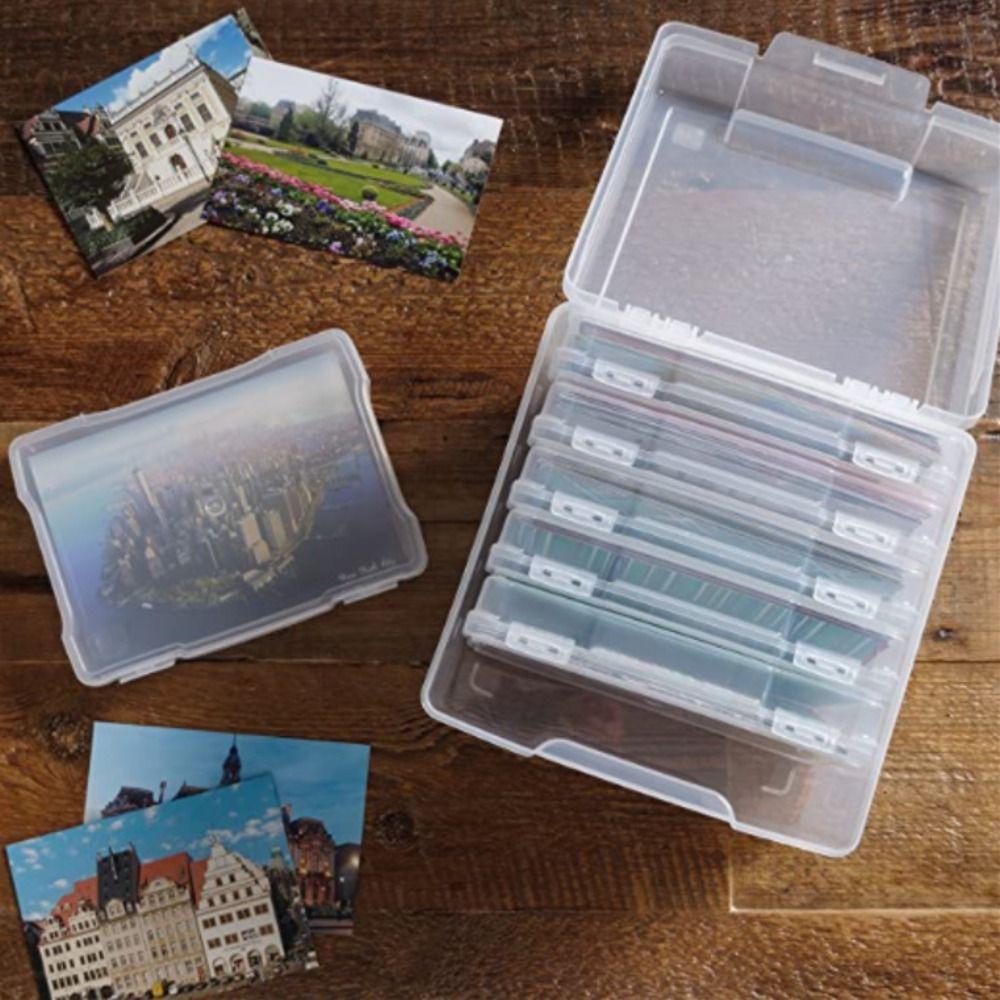 Transparent Photo Storage Boxes with 6 Inner Photo Cases Greeting Card Storage Box  Stickers