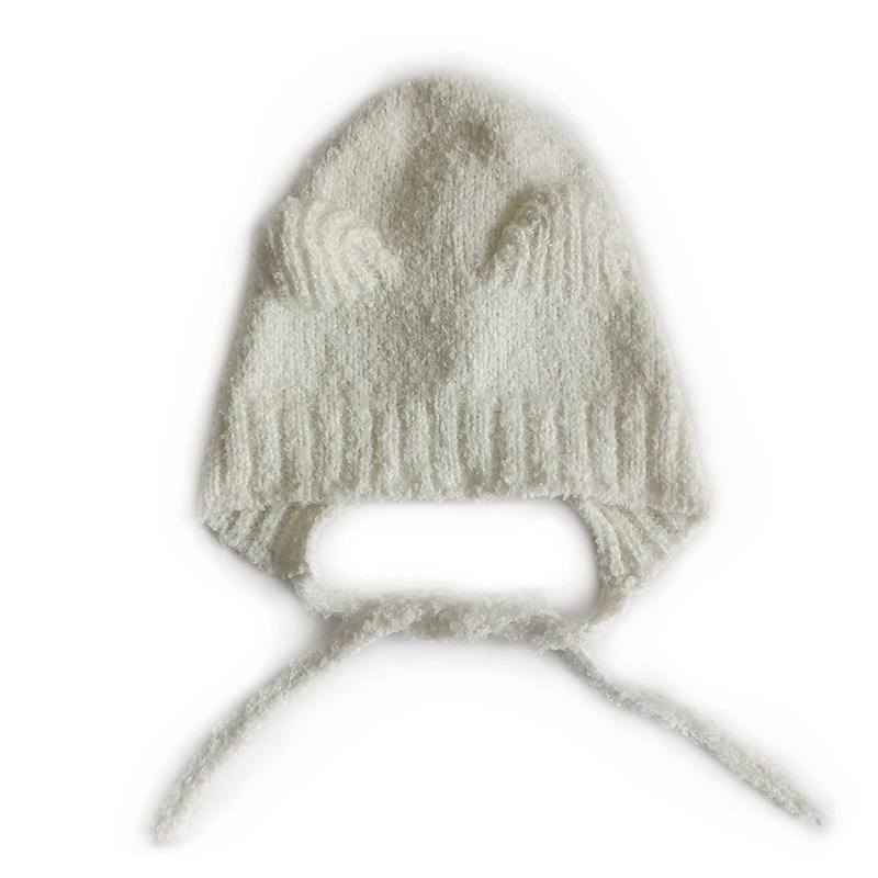 Cute Bear Knitted Hat Cute Girls Knitted Ear Caps Winter Padded and Thickened Warm Cap Big Head Circumference Ear Protection Hat