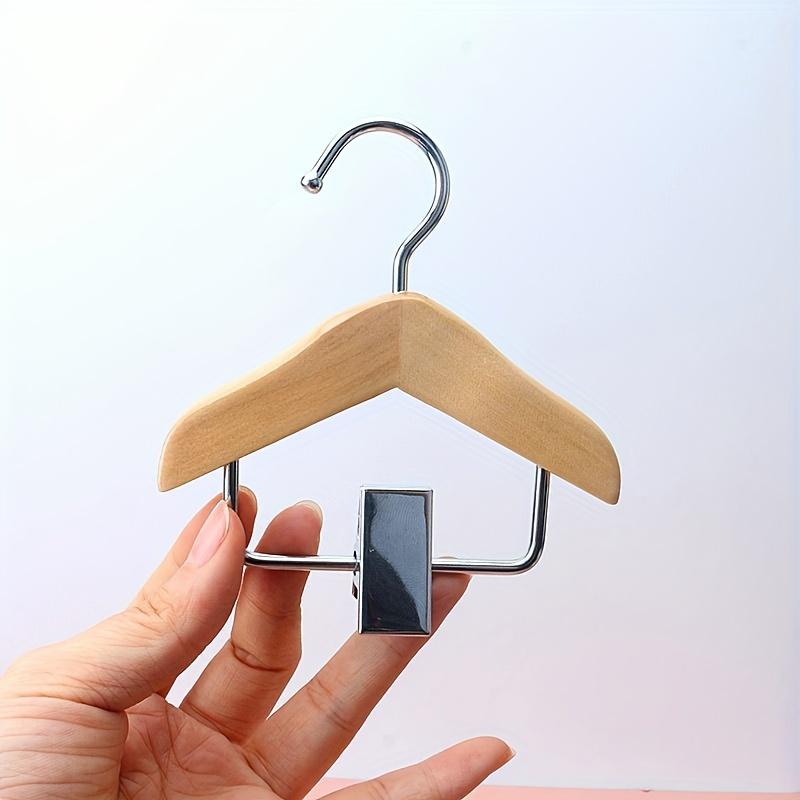 1pc Wood Hanger Clips, Mini Small Clothes Support, Display Stands, One-piece Suit Hangers, with Trouser Clips