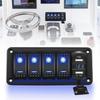 HL 5 Gang Waterproof Rocker Switch Panel 12V/24V Marine Switch with 4.8A Dual-USB LED Voltmeter Rocker Switch for Off-road Use