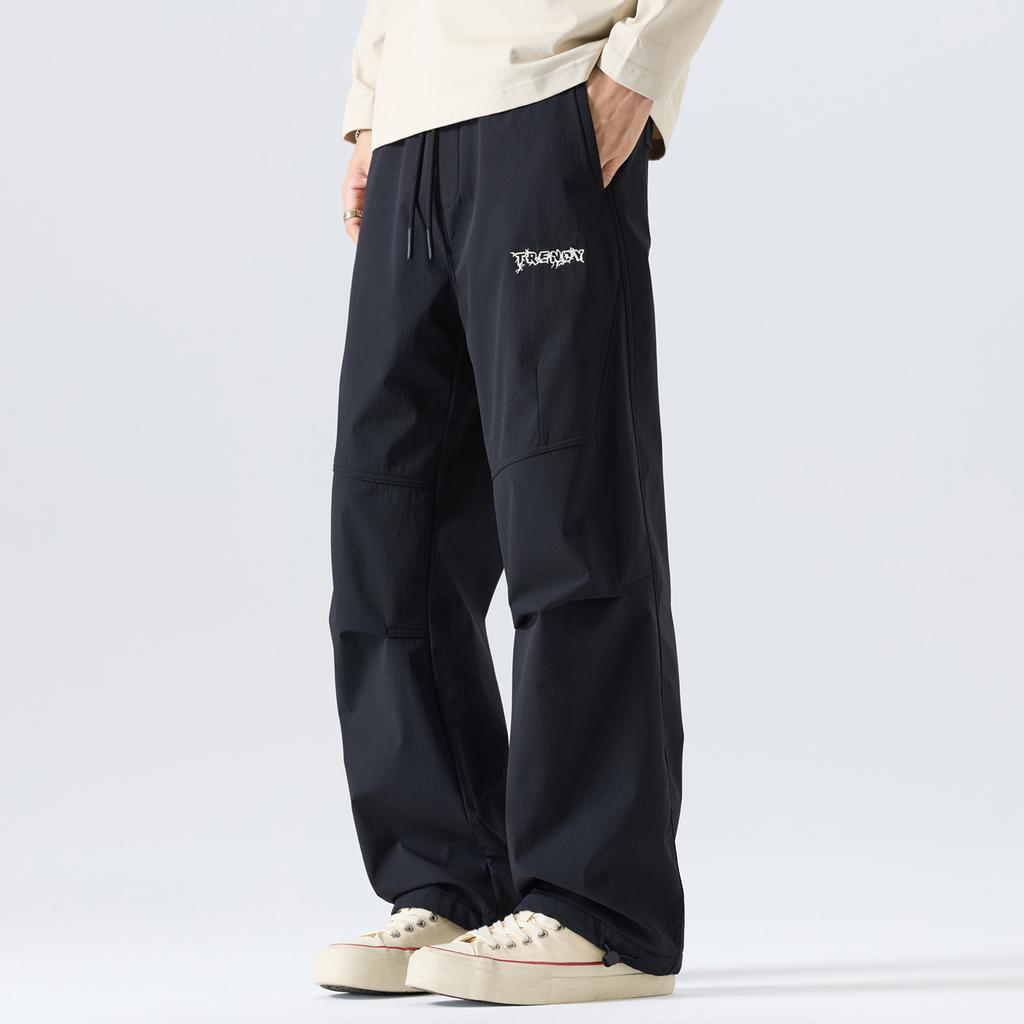 American Tooling Trendy Brand Versatile Splicing Casual Pants Men's Loose Wide Legs Drape Elastic Waist Straight Trousers Men
