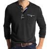 Men's Spring And Solid Color T-shirt Lapel 3 Button Open Placket Button Long Sleeved Top